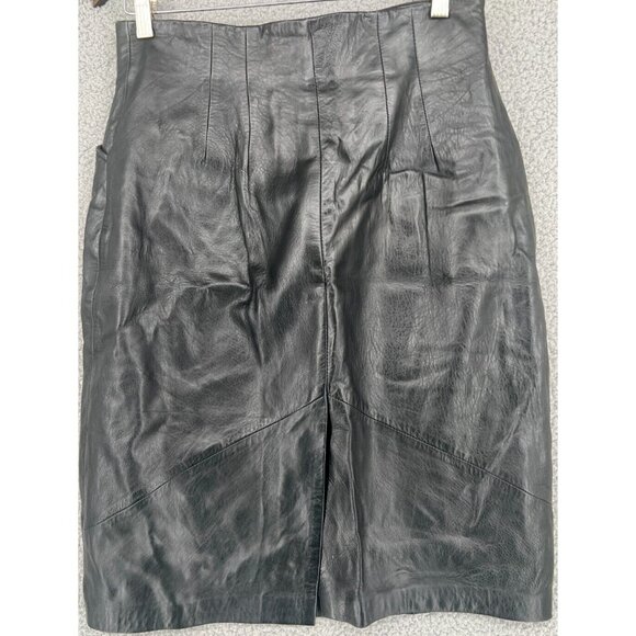 Vintage Preston & York Black 100% Leather Maxi Skirt Size 12 - Picture 8 of 9